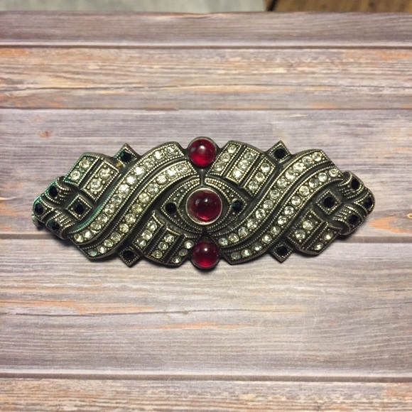 Vintage Jewelry - Antique Art Deco Garnet Red Pin Brooch